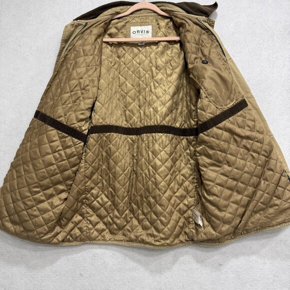 Orvis Jacket Mens Large Beige Canvas Field Coat Quilted Lined Outdoor Workwear - Picture 13 of 16